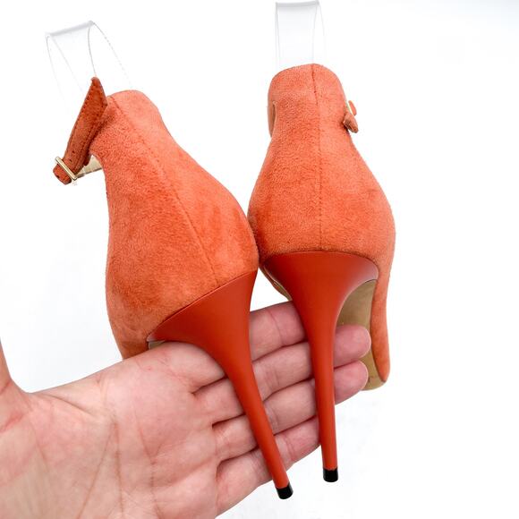 Jimmy Choo Lucy Pumps Peach Orange Suede Pointed Toe Ankle Strap Heels Sz 36 / 6 - Picture 7 of 9